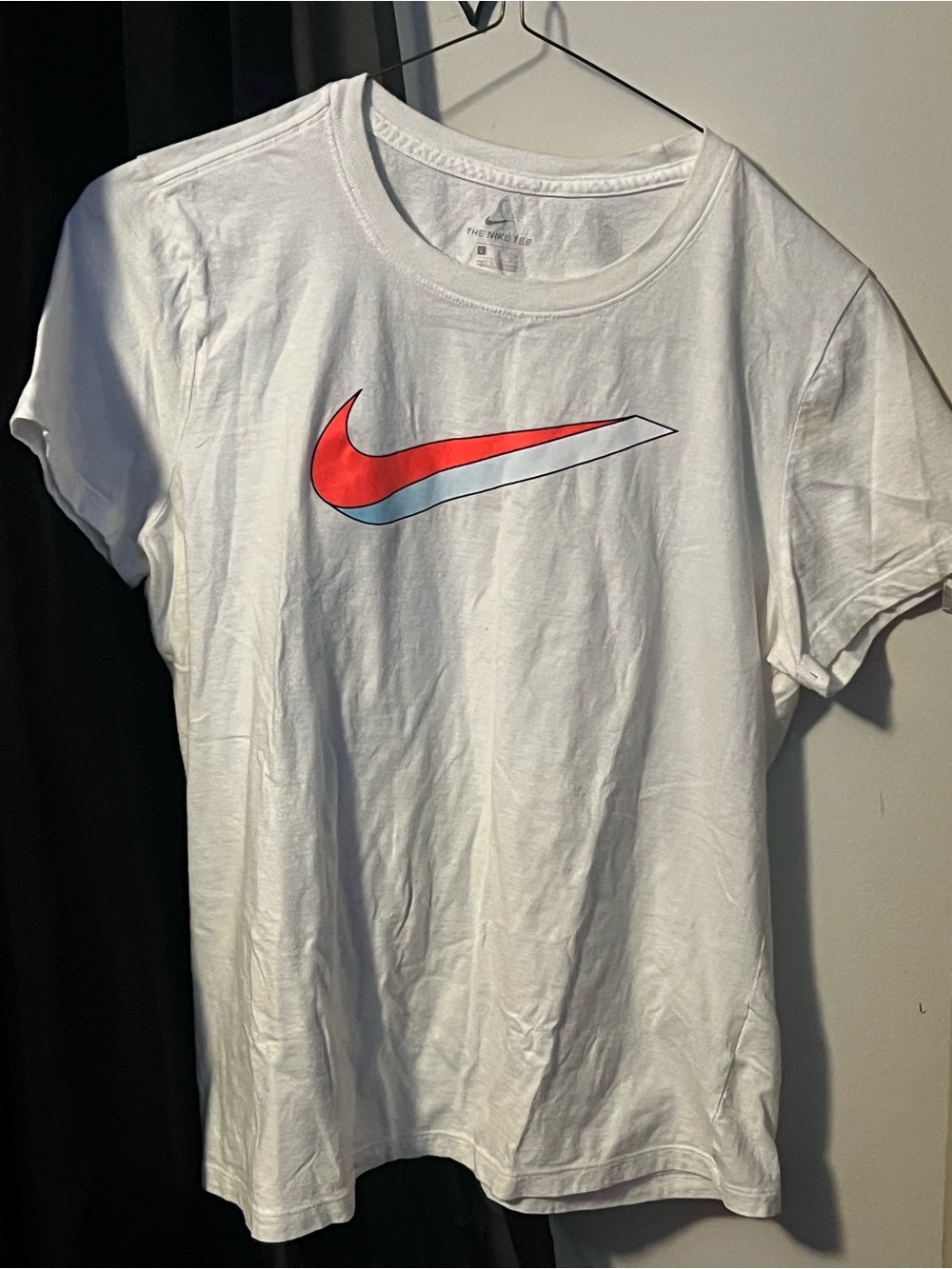 Nike White Tee with Red & Light Blue Swoosh